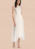 Catalina A-Line Scoop Asymmetrical Chiffon Lace Wedding Dress UKP0017648