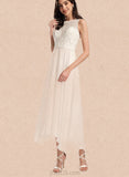 Catalina A-Line Scoop Asymmetrical Chiffon Lace Wedding Dress UKP0017648