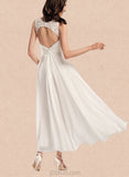 Catalina A-Line Scoop Asymmetrical Chiffon Lace Wedding Dress UKP0017648