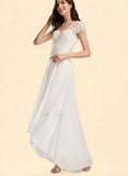 Libby A-Line V-neck Asymmetrical Chiffon Lace Wedding Dress UKP0017650