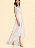 Libby A-Line V-neck Asymmetrical Chiffon Lace Wedding Dress UKP0017650