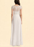 Libby A-Line V-neck Asymmetrical Chiffon Lace Wedding Dress UKP0017650