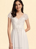 Libby A-Line V-neck Asymmetrical Chiffon Lace Wedding Dress UKP0017650