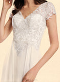 Libby A-Line V-neck Asymmetrical Chiffon Lace Wedding Dress UKP0017650