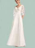 Yasmine Sheath/Column V-neck Floor-Length Chiffon Lace Wedding Dress UKP0017651