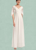 Yasmine Sheath/Column V-neck Floor-Length Chiffon Lace Wedding Dress UKP0017651