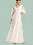 Yasmine Sheath/Column V-neck Floor-Length Chiffon Lace Wedding Dress UKP0017651