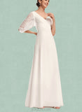 Yasmine Sheath/Column V-neck Floor-Length Chiffon Lace Wedding Dress UKP0017651