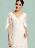 Yasmine Sheath/Column V-neck Floor-Length Chiffon Lace Wedding Dress UKP0017651