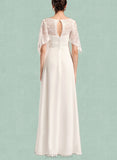 Yasmine Sheath/Column V-neck Floor-Length Chiffon Lace Wedding Dress UKP0017651