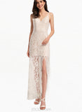 Uerica Sheath/Column V-neck Floor-Length Lace Wedding Dress UKP0017652