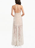 Uerica Sheath/Column V-neck Floor-Length Lace Wedding Dress UKP0017652