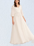 Ryann A-Line V-neck Floor-Length Chiffon Wedding Dress UKP0017654