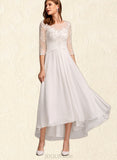 Ava A-Line Illusion Asymmetrical Chiffon Wedding Dress With Lace UKP0017656