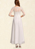 Ava A-Line Illusion Asymmetrical Chiffon Wedding Dress With Lace UKP0017656