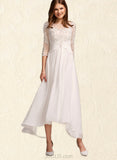 Ava A-Line Illusion Asymmetrical Chiffon Wedding Dress With Lace UKP0017656