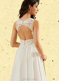 Laci A-Line V-neck Knee-Length Chiffon Lace Wedding Dress With Sequins UKP0017658