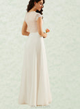 Christina A-Line Scoop Floor-Length Chiffon Lace Wedding Dress UKP0017660