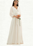 Molly A-Line V-neck Floor-Length Chiffon Lace Wedding Dress UKP0017662