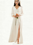 Molly A-Line V-neck Floor-Length Chiffon Lace Wedding Dress UKP0017662