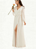 Molly A-Line V-neck Floor-Length Chiffon Lace Wedding Dress UKP0017662