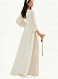 Molly A-Line V-neck Floor-Length Chiffon Lace Wedding Dress UKP0017662