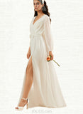 Molly A-Line V-neck Floor-Length Chiffon Lace Wedding Dress UKP0017662