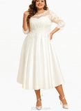 Kylee A-Line Illusion Tea-Length Satin Lace Wedding Dress UKP0017663