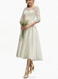 Kylee A-Line Illusion Tea-Length Satin Lace Wedding Dress UKP0017663