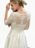 Kylee A-Line Illusion Tea-Length Satin Lace Wedding Dress UKP0017663