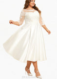 Kylee A-Line Illusion Tea-Length Satin Lace Wedding Dress UKP0017663