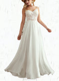 Janice A-Line V-neck Floor-Length Chiffon Lace Wedding Dress With Beading UKP0017665