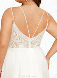 Janice A-Line V-neck Floor-Length Chiffon Lace Wedding Dress With Beading UKP0017665