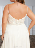 Carolina A-Line V-neck Floor-Length Chiffon Lace Wedding Dress UKP0017666