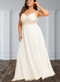 Carolina A-Line V-neck Floor-Length Chiffon Lace Wedding Dress UKP0017666