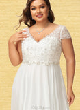 Diamond A-Line V-neck Floor-Length Chiffon Lace Wedding Dress With Beading Sequins UKP0017667