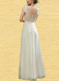 Diamond A-Line V-neck Floor-Length Chiffon Lace Wedding Dress With Beading Sequins UKP0017667