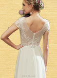 Diamond A-Line V-neck Floor-Length Chiffon Lace Wedding Dress With Beading Sequins UKP0017667