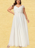 Diamond A-Line V-neck Floor-Length Chiffon Lace Wedding Dress With Beading Sequins UKP0017667