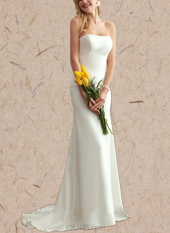 Maribel Trumpet/Mermaid Straight Sweep Train Stretch Crepe Wedding Dress UKP0017668