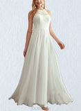 Sienna A-Line Scoop Floor-Length Chiffon Lace Wedding Dress UKP0017669