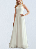 Sienna A-Line Scoop Floor-Length Chiffon Lace Wedding Dress UKP0017669