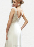 Iris A-Line V-neck Floor-Length Chiffon Lace Wedding Dress With Sequins UKP0017670