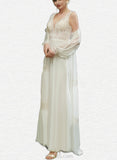 Iris A-Line V-neck Floor-Length Chiffon Lace Wedding Dress With Sequins UKP0017670