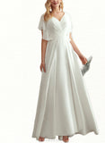 Gladys A-Line V-neck Floor-Length Chiffon Lace Wedding Dress UKP0017671