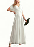 Gladys A-Line V-neck Floor-Length Chiffon Lace Wedding Dress UKP0017671