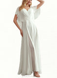 Gladys A-Line V-neck Floor-Length Chiffon Lace Wedding Dress UKP0017671