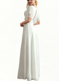 Gladys A-Line V-neck Floor-Length Chiffon Lace Wedding Dress UKP0017671