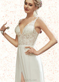 Marcia A-Line V-neck Floor-Length Chiffon Lace Wedding Dress UKP0017672