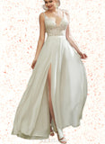 Marcia A-Line V-neck Floor-Length Chiffon Lace Wedding Dress UKP0017672